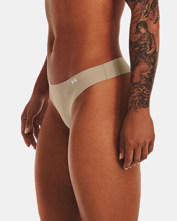 Women's UA Pure Stretch Thong 3-Pack, Brown, pdpMainDesktop image number 2